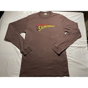 Vintage DC comics Superman Shirt Mens 2XL Long Sleeve Brown Slim Fit